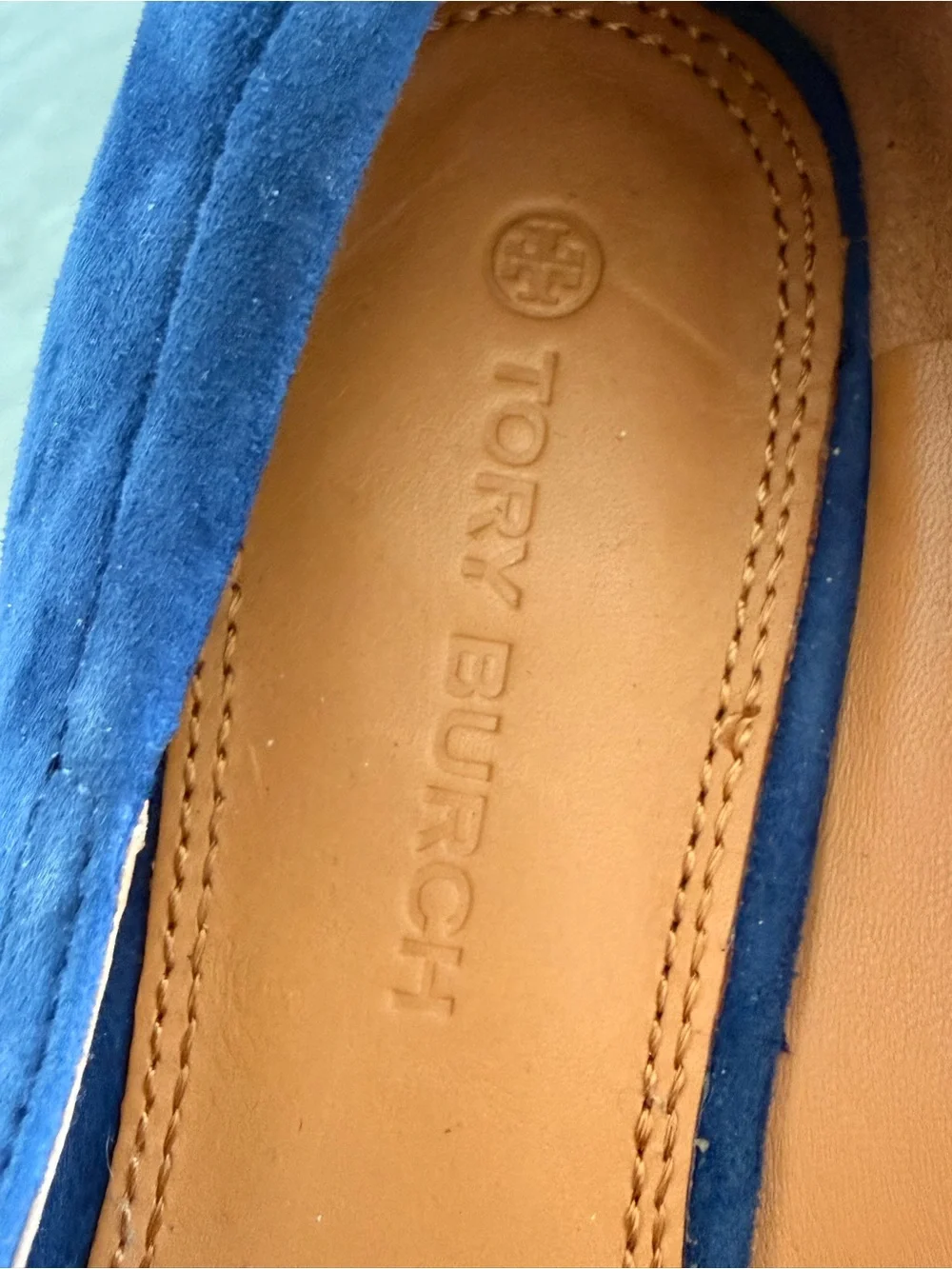 Tory Burch Navy Suede Logo Loafers